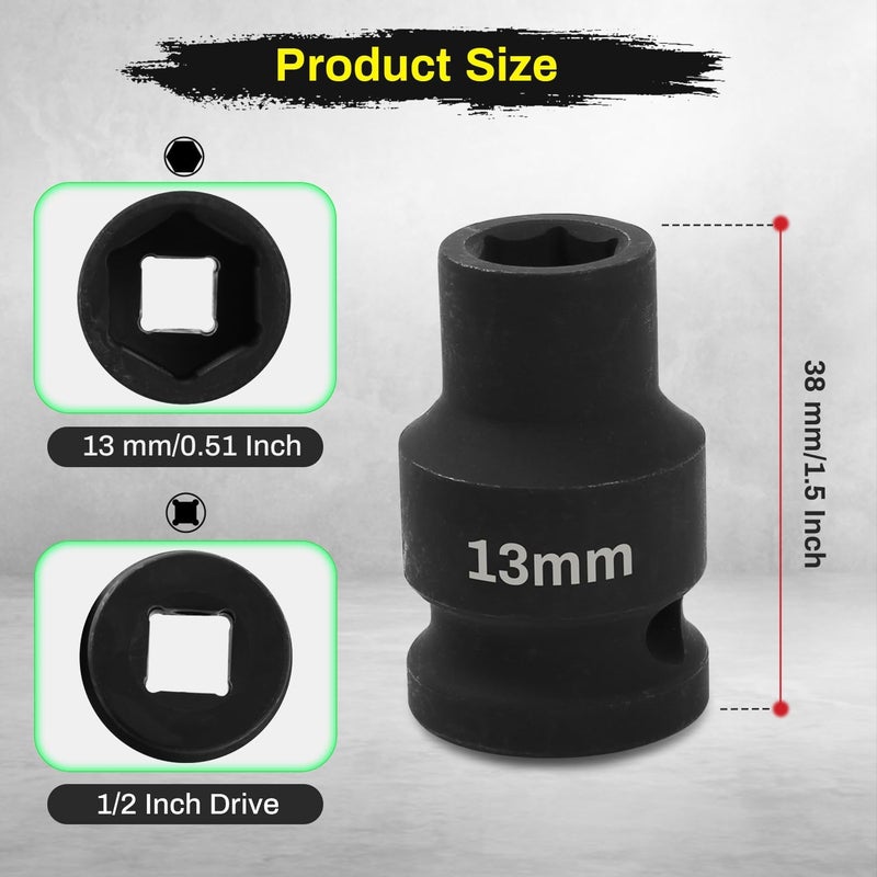 SUNKOO 1/2 Inch Drive 13mm Deep Impact Socket, CR-MO 6 Point Heavy Duty Metric Axle Nut Socket for Easy Removal of Axle and Wheel Hub Nuts - Image 2